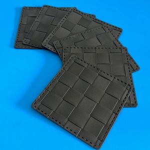 Set of 6 Dark Brown Wood Look Basket Weave Plastic / Vinyl Coasters